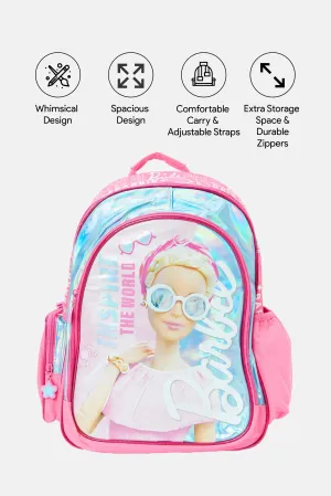 Girl Pink And Blue Barbie Print Backpack