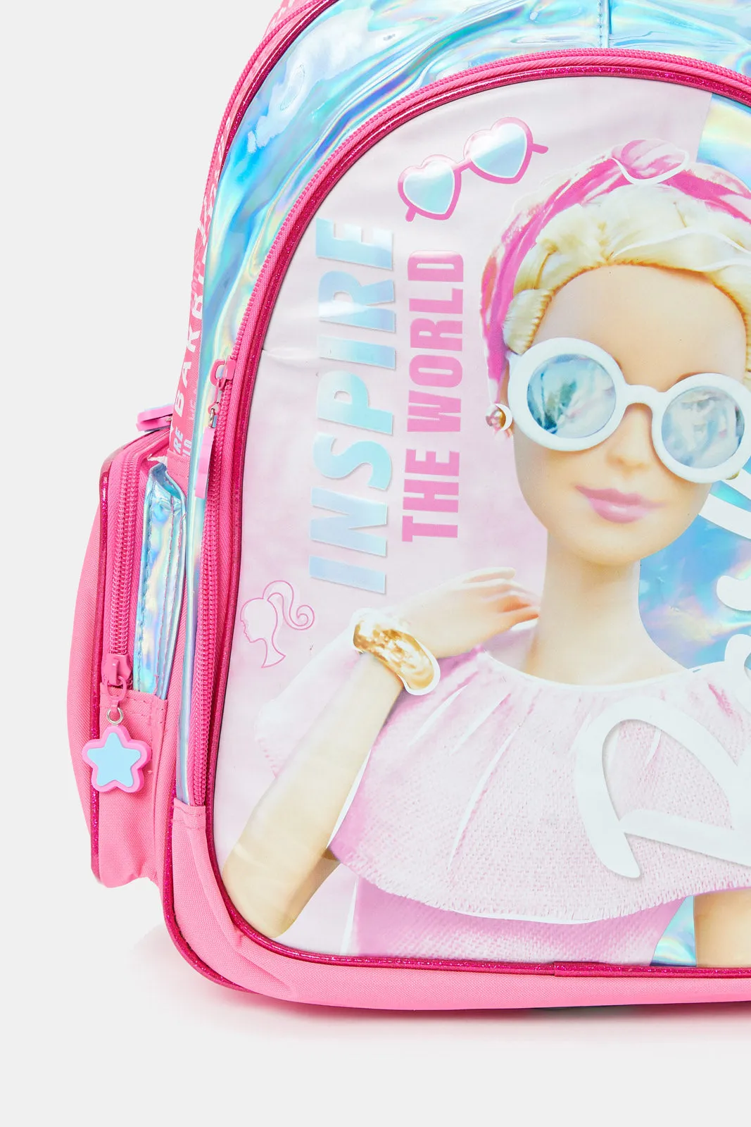 Girl Pink And Blue Barbie Print Backpack