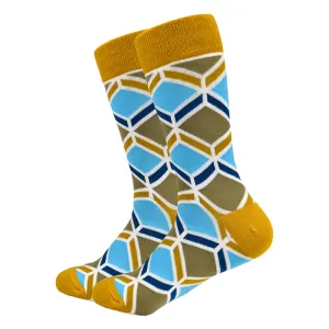 Gold Square Patterned Socks from the Sock Panda (Adult Large - Men's Shoe Sizes 8-12)