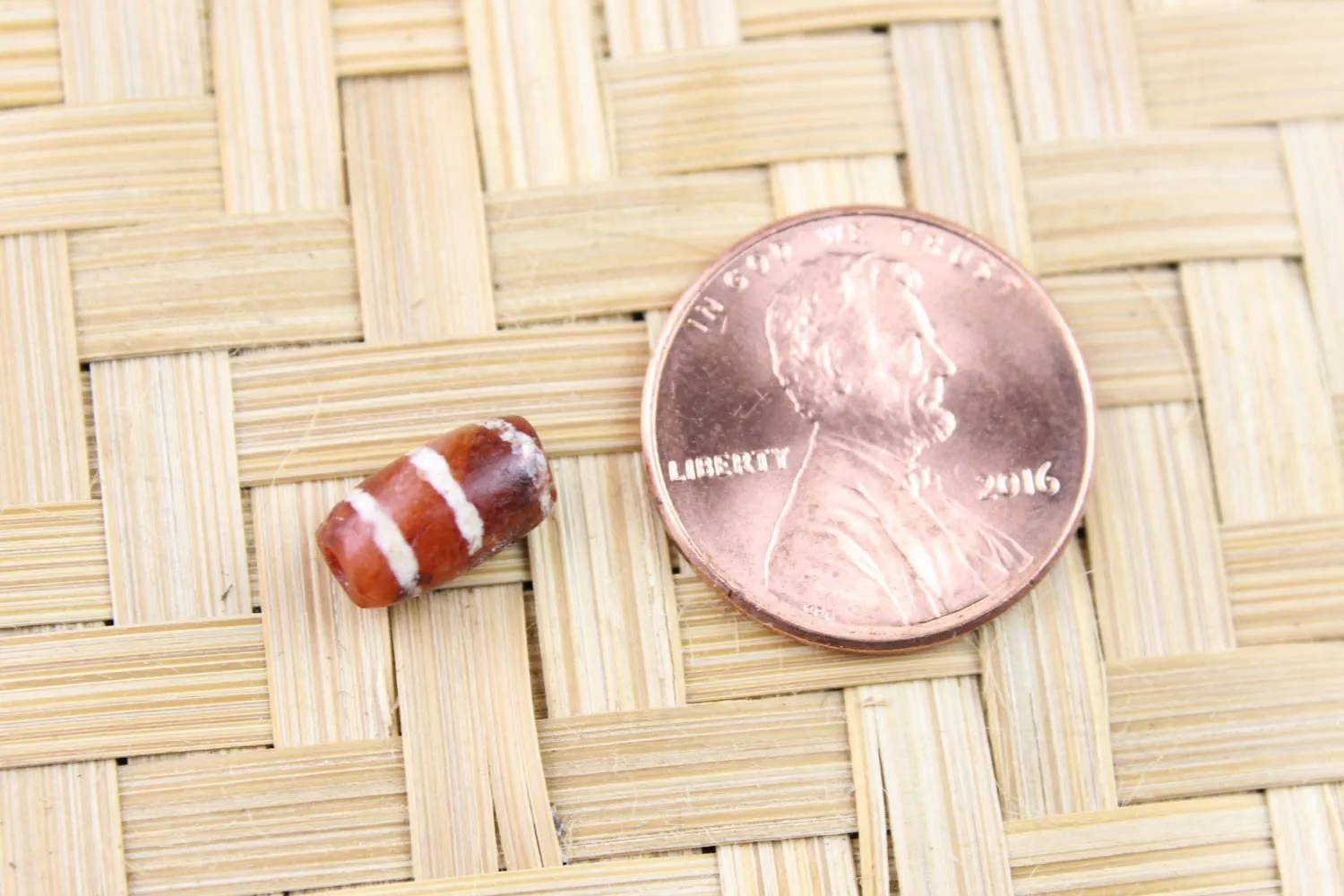 Gorgeous 3 Line Etched Carnelian Bead