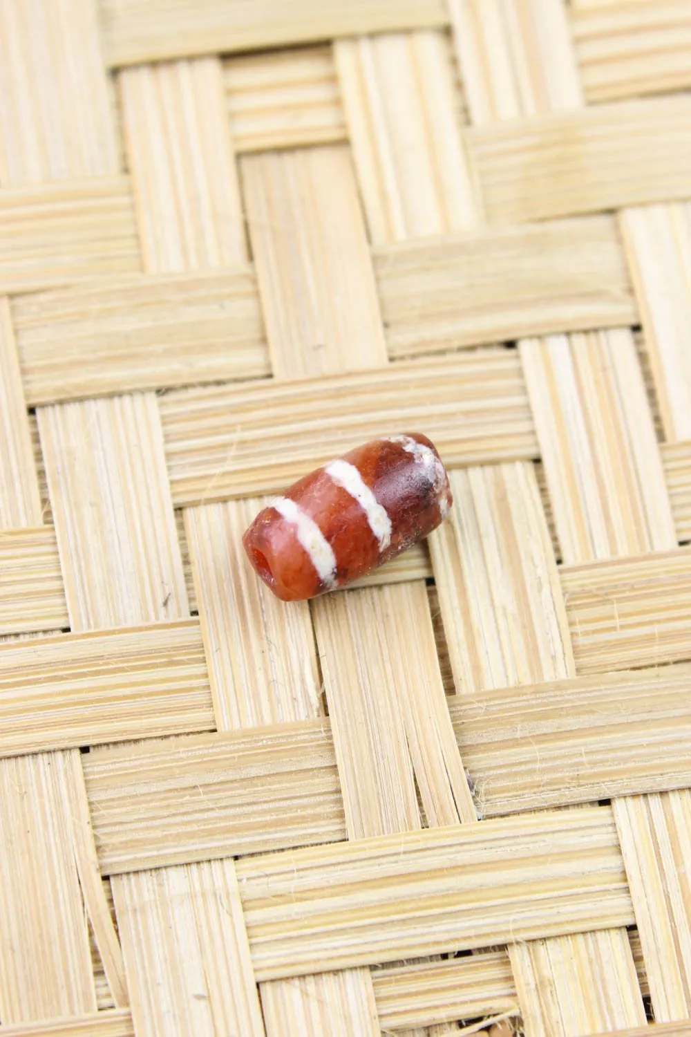 Gorgeous 3 Line Etched Carnelian Bead