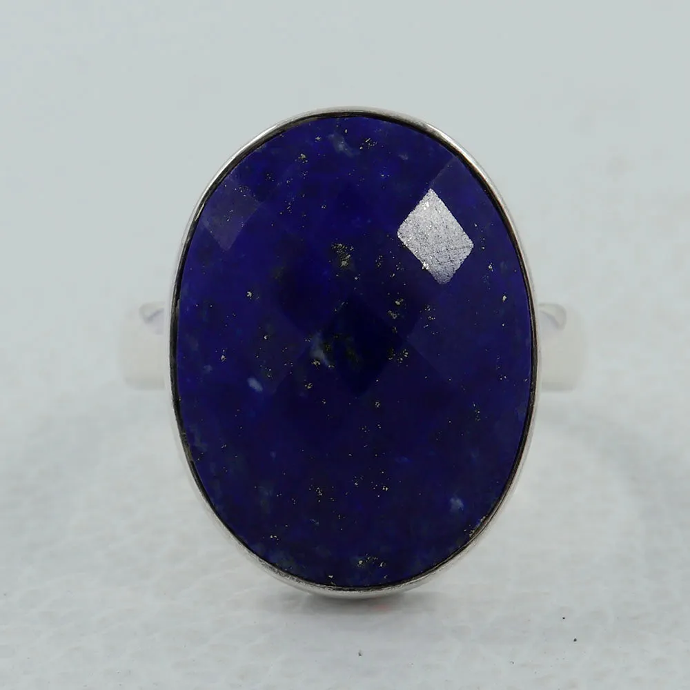 Gorgeous Checkerboard Cut Lapis Lazuli Ring