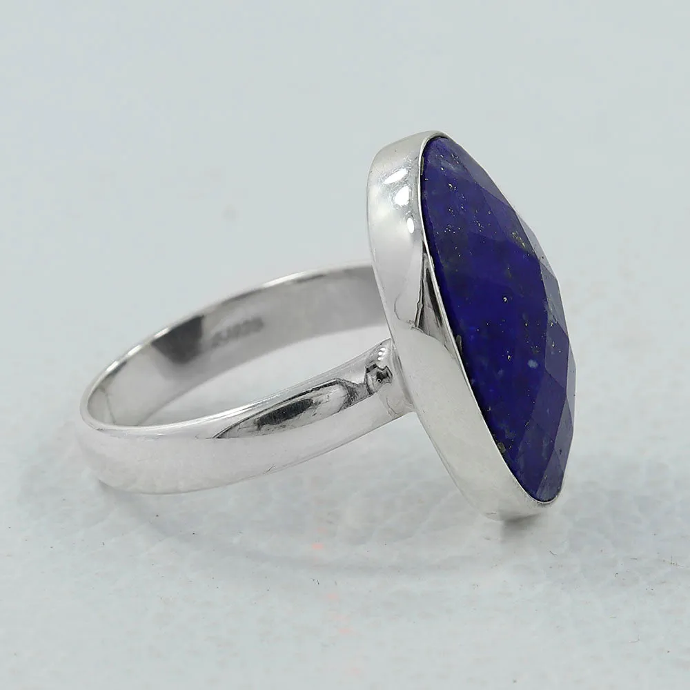 Gorgeous Checkerboard Cut Lapis Lazuli Ring