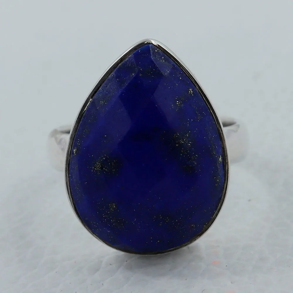 Gorgeous Checkerboard Cut Lapis Lazuli Ring