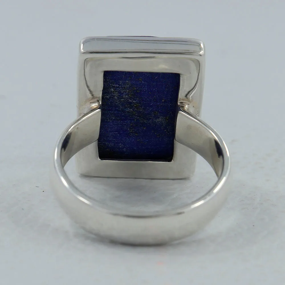 Gorgeous Checkerboard Cut Lapis Lazuli Ring