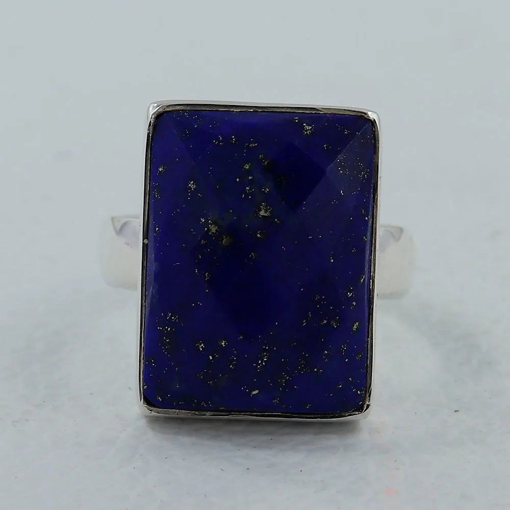 Gorgeous Checkerboard Cut Lapis Lazuli Ring