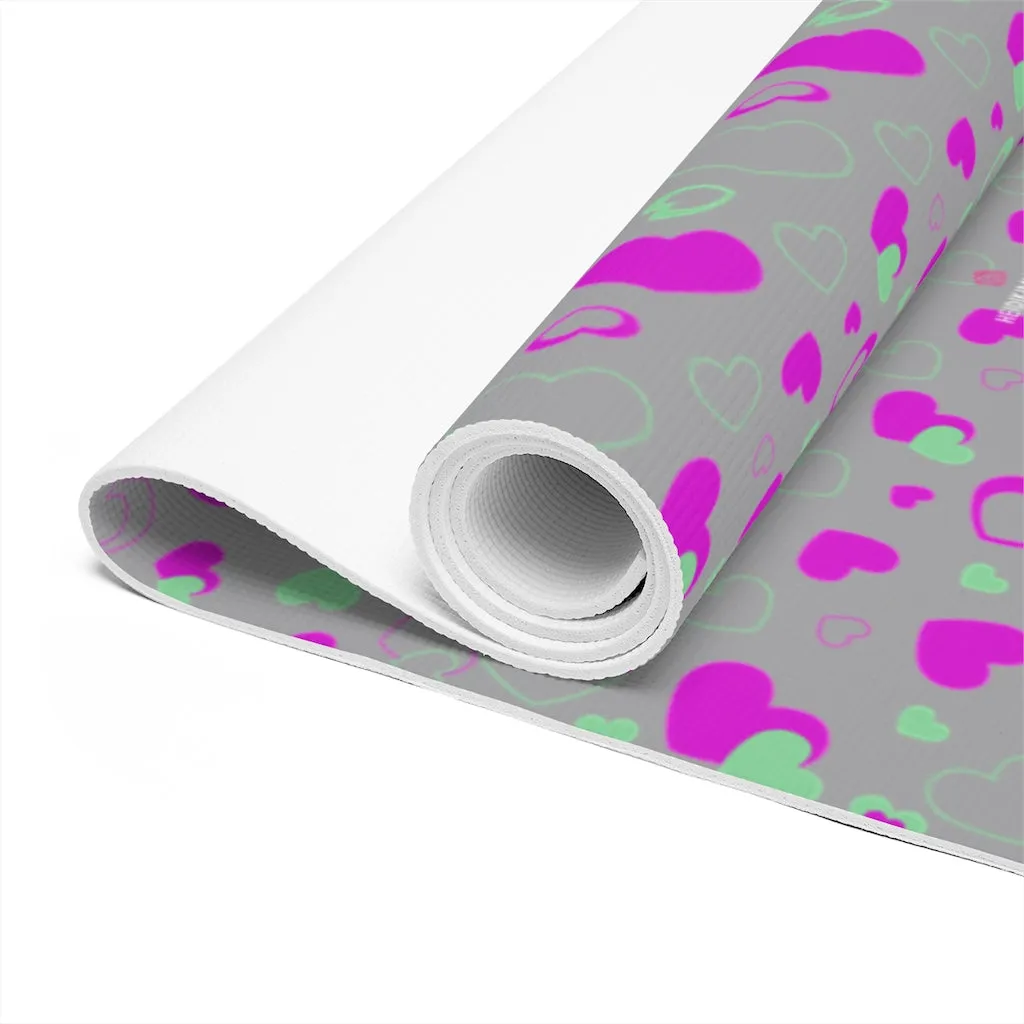 Gray Hearts Foam Yoga Mat, Hearts Pattern Best Lightweight 0.25" thick Mat - Printed in USA (Size: 24″x72")