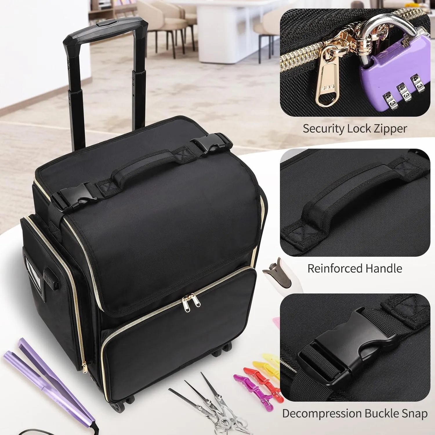 Hairstylist Traveling Case with four 360° Rotatable Wheels