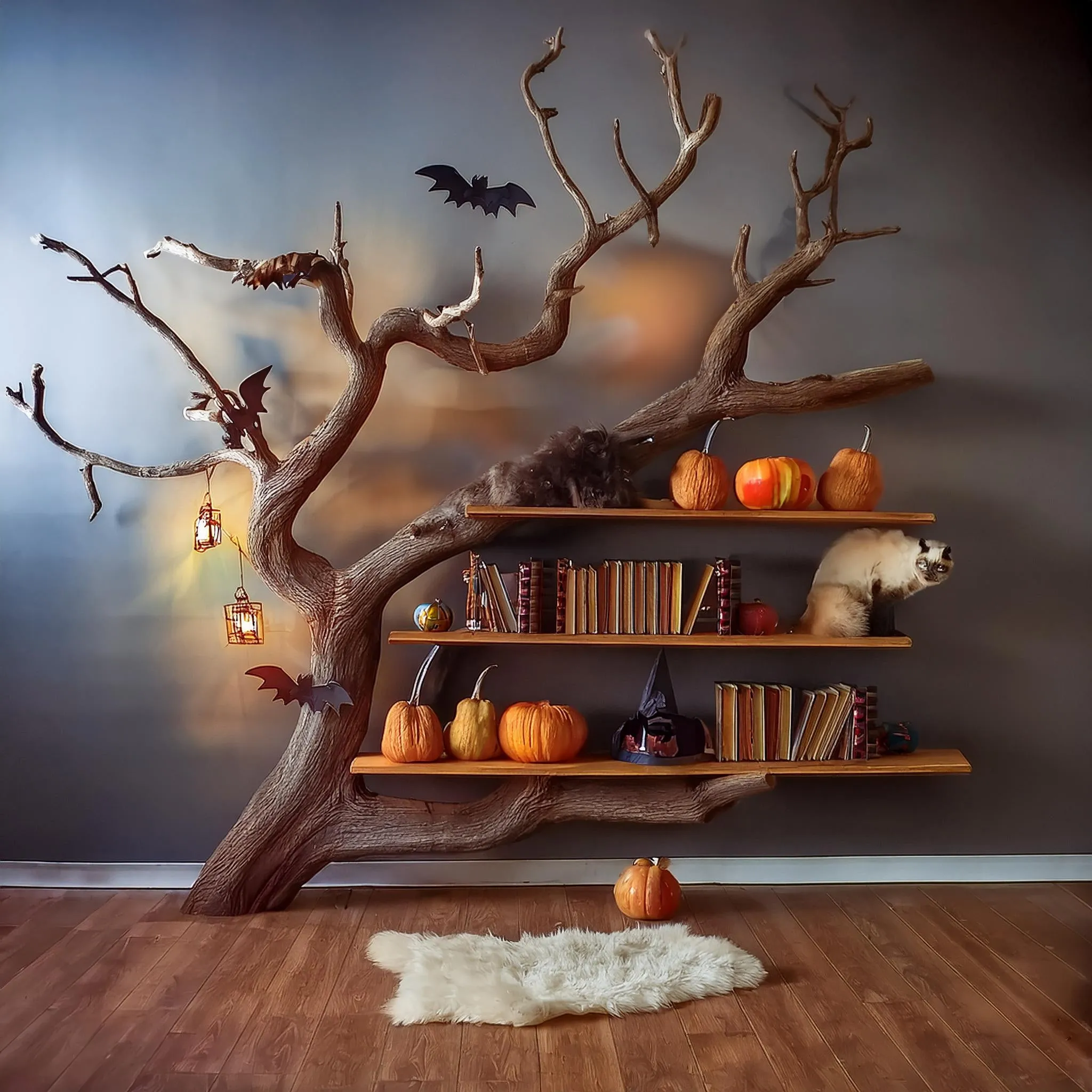 Handmade Halloween Tree Branch Bookcase