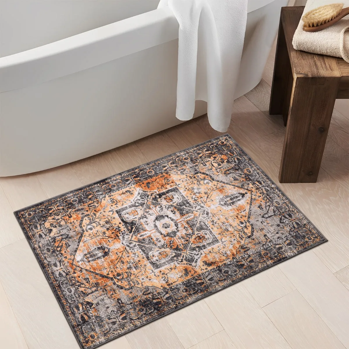 Harriet Traditional Medallion Distressed Orange Area Rug