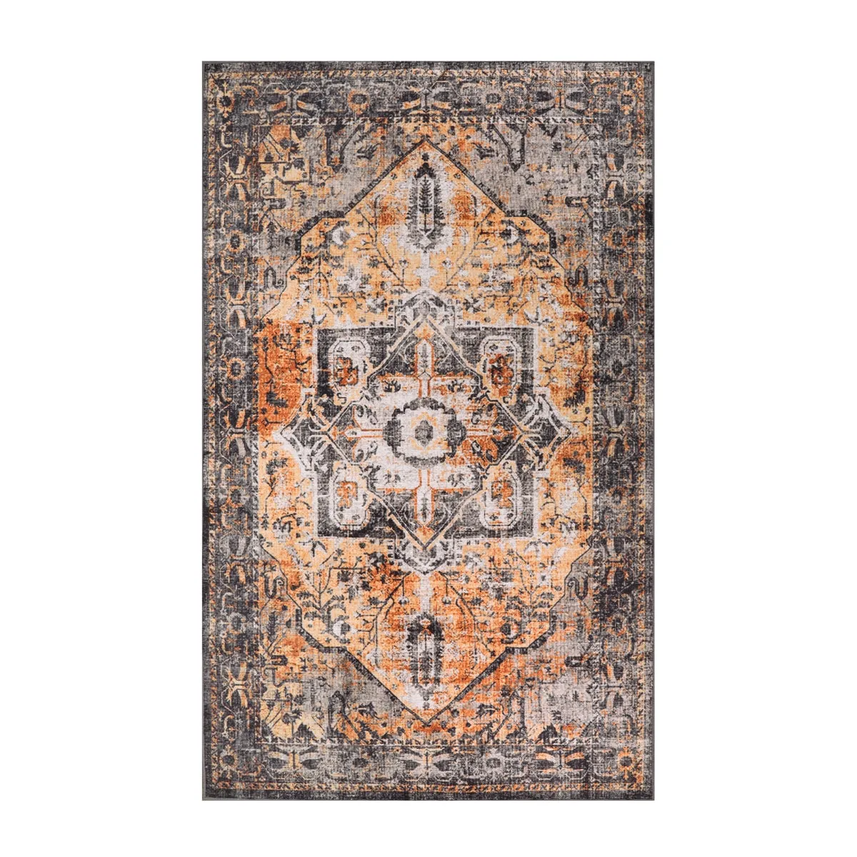 Harriet Traditional Medallion Distressed Orange Area Rug