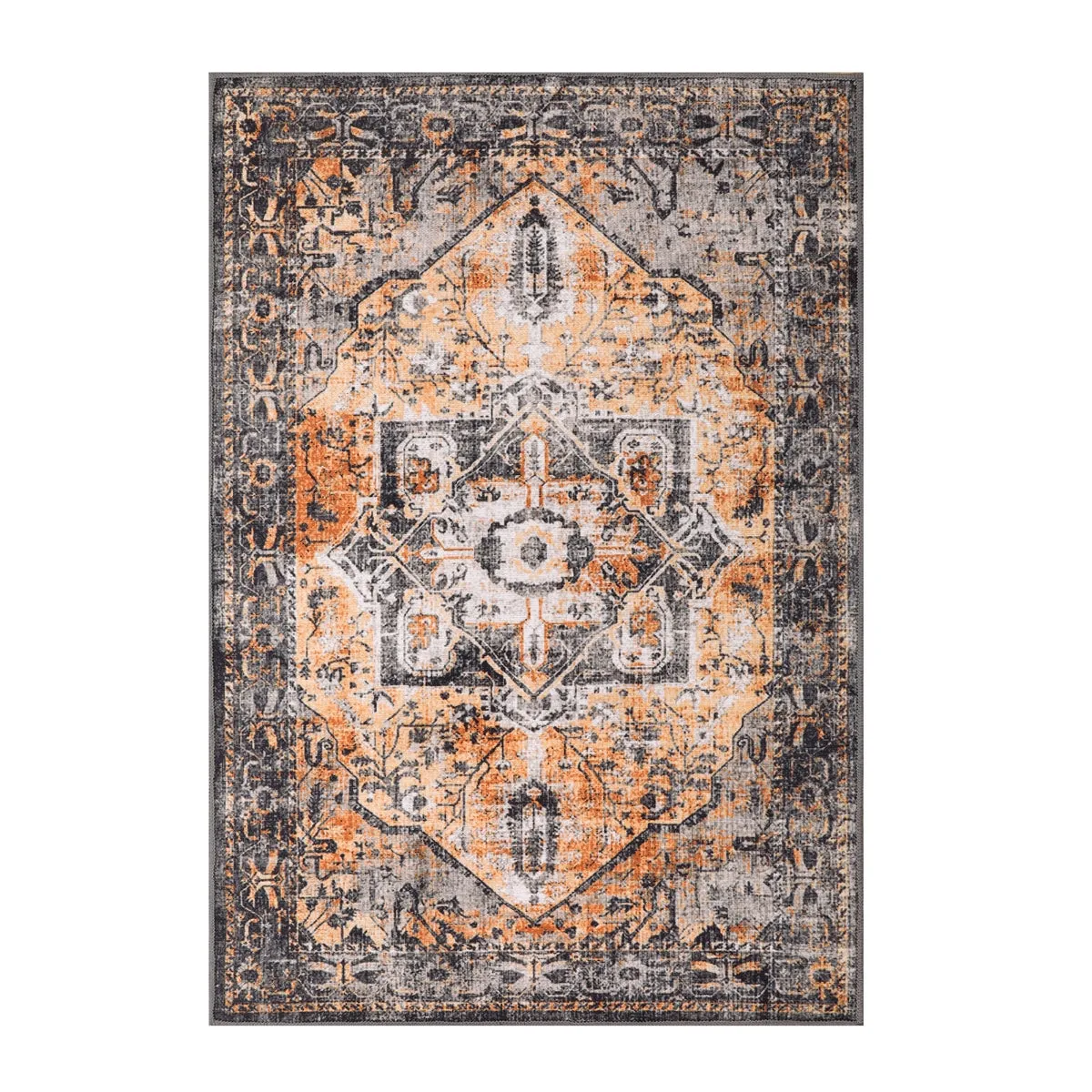 Harriet Traditional Medallion Distressed Orange Area Rug