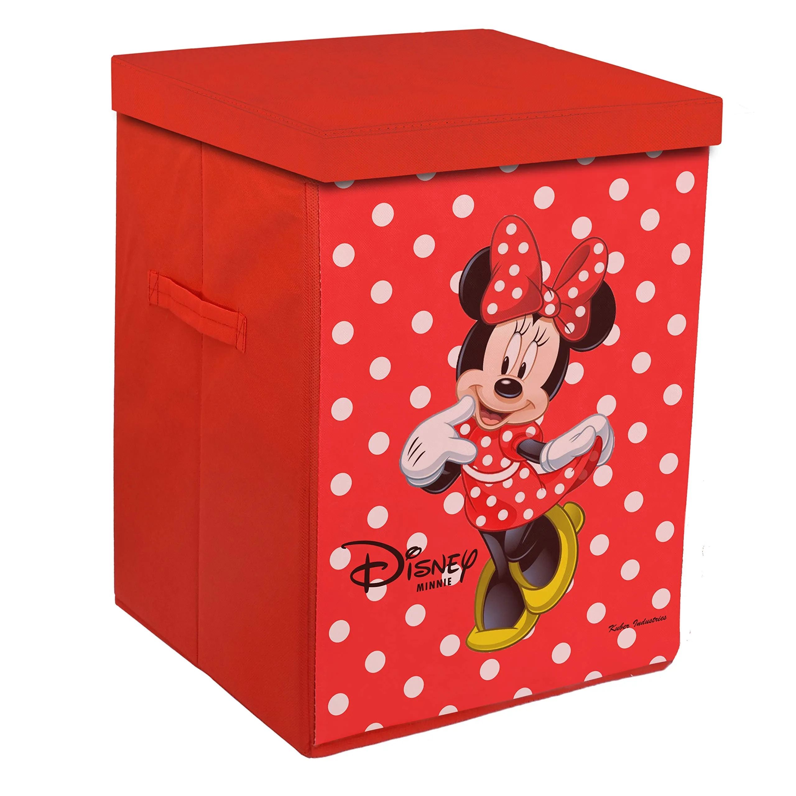 Heart Home Disney Minnie Print Non Woven Fabric Foldable Laundry Basket, Toy Storage Basket, Cloth Storage Basket with Lid & Handles (Red)- HEART4245, Standard