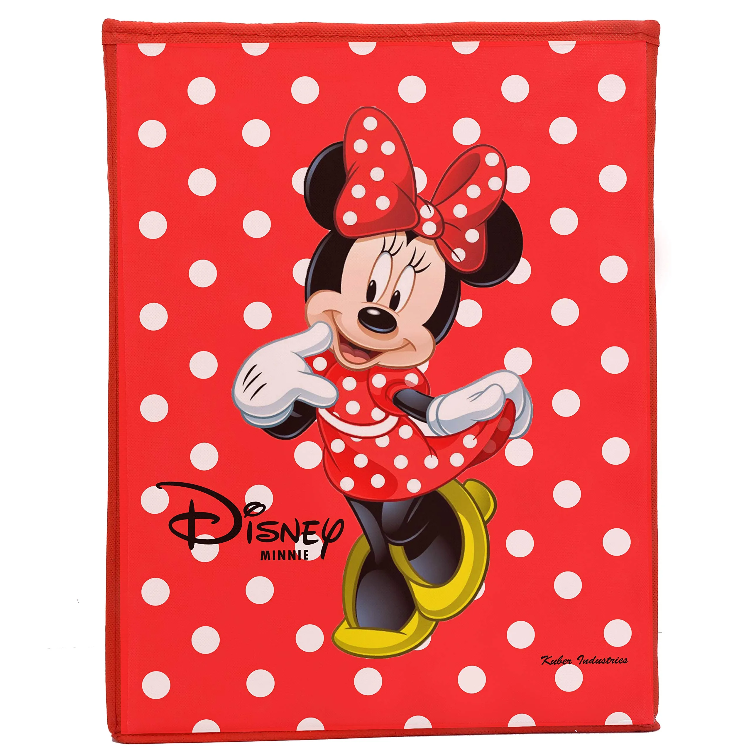 Heart Home Disney Minnie Print Non Woven Fabric Foldable Laundry Basket, Toy Storage Basket, Cloth Storage Basket with Lid & Handles (Red)- HEART4245, Standard