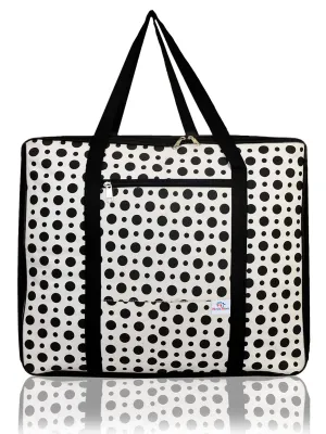 Heart Home Dot Printed Large Size Lightweight Foldable Multipurpose Storage bag, Cloth Organiser, Travel Bag With Zippered Closure And Handle (Black & White)-HS43HEARTH26704