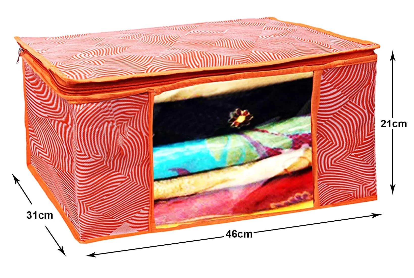 Heart Home Lahariya Design Non-woven Sarees, Clothes Cover/Organizer With Transparent Window- Pack of 6 (Orange)-44HH0380