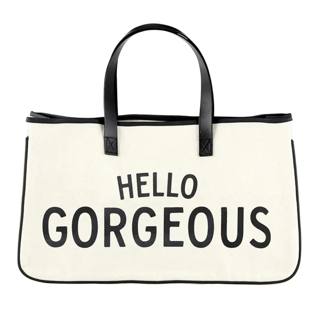 Hello Gorgeous Canvas Tote Bag, White