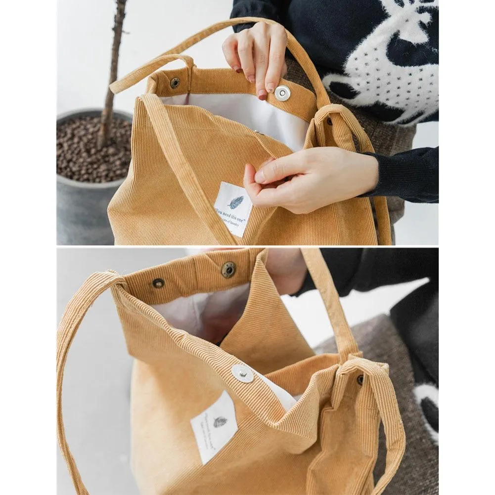 High Capacity Women Corduroy Tote Ladies Casual Shoulder Bag Foldable Reusable Shopping Beach Bag