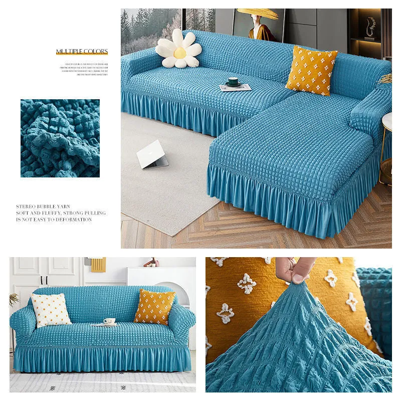 High Elastic L-shaped Sofa Cover with Skirt