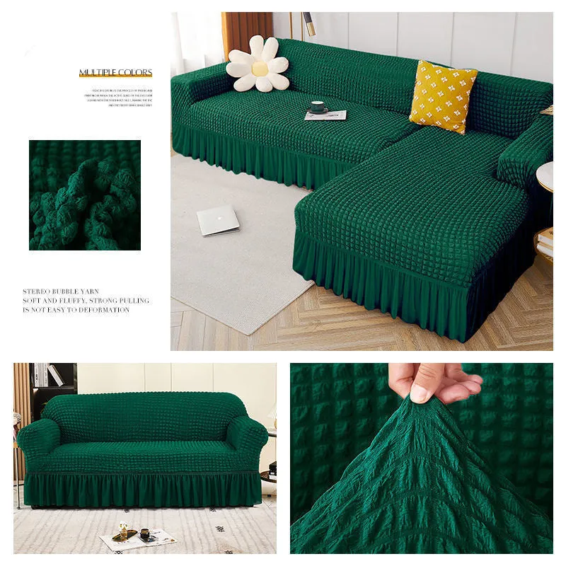 High Elastic L-shaped Sofa Cover with Skirt