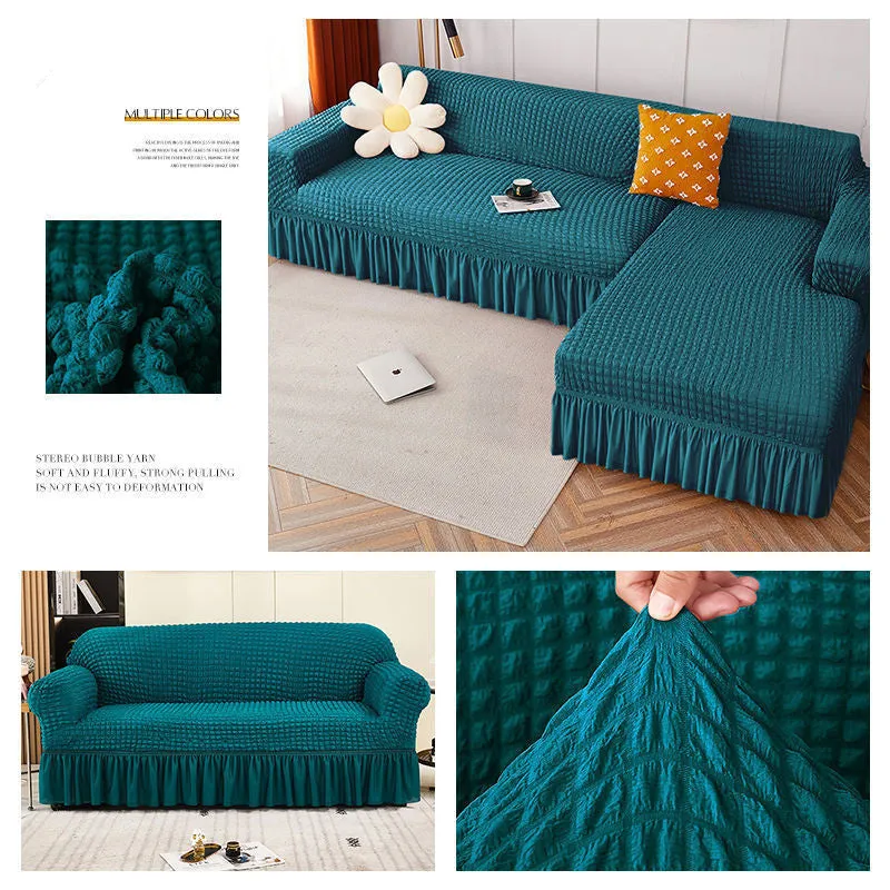 High Elastic L-shaped Sofa Cover with Skirt