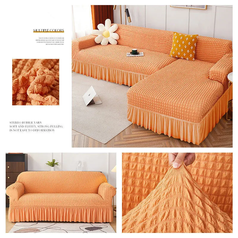 High Elastic L-shaped Sofa Cover with Skirt