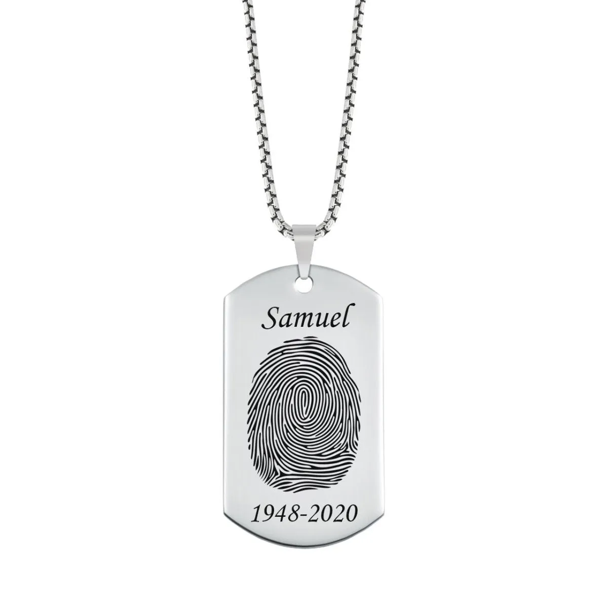 High Polished Stainless Steel Fingerprint Dog Tag Necklace