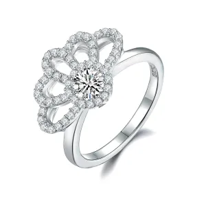 Hollow Fan Design Round Zircon Sterling Silver Ring