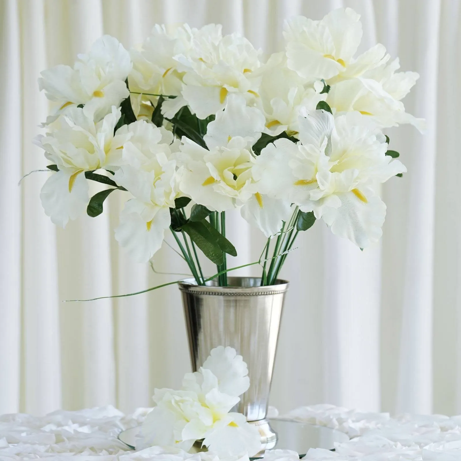 Iris Bush Artificial Silk Flowers - Cream