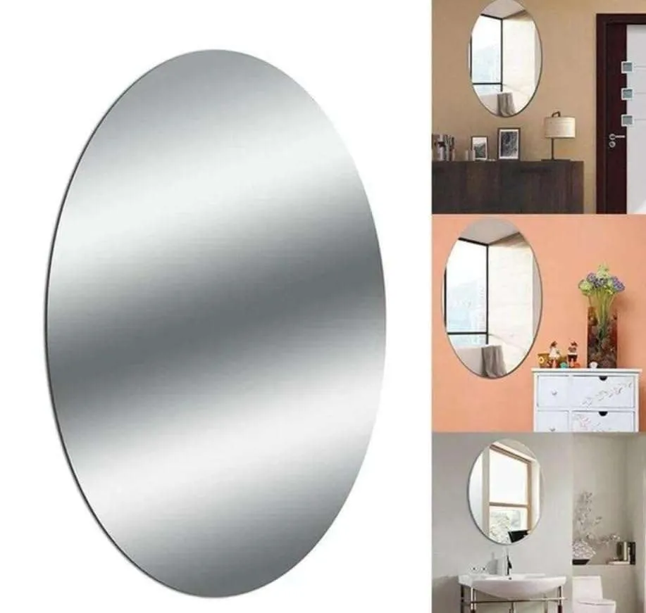 IRQA Oval Shape Adhesive Mirror Sticker for Wall on Tiles Bathroom Bedroom Living Room Basin Mirror Bathroom Wall Mirror Stickers Unbreakable Plastic Vanity Mirror, Makeup Mirror (Style_53