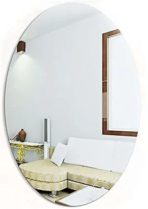 IRQA Oval Shape Adhesive Mirror Sticker for Wall on Tiles Bathroom Bedroom Living Room Basin Mirror Bathroom Wall Mirror Stickers Unbreakable Plastic Vanity Mirror, Makeup Mirror (Style_53