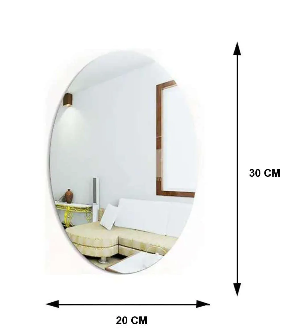 IRQA Oval Shape Adhesive Mirror Sticker for Wall on Tiles Bathroom Bedroom Living Room Basin Mirror Bathroom Wall Mirror Stickers Unbreakable Plastic Vanity Mirror, Makeup Mirror (Style_53