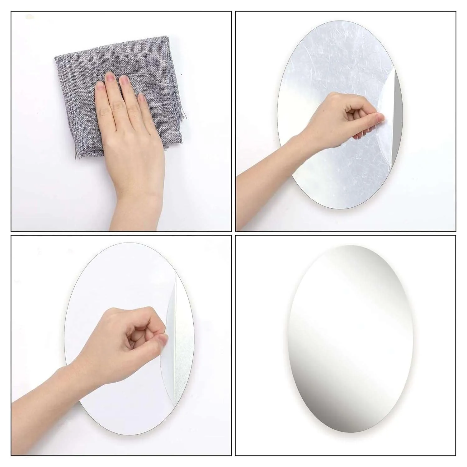 IRQA Oval Shape Adhesive Mirror Sticker for Wall on Tiles Bathroom Bedroom Living Room Basin Mirror Bathroom Wall Mirror Stickers Unbreakable Plastic Vanity Mirror, Makeup Mirror (Style_53