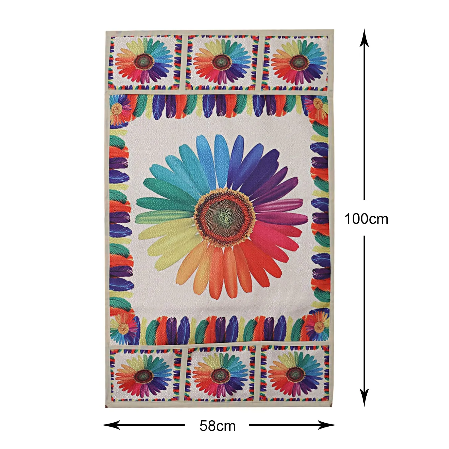 Kuber Industries Flower Printed Polyster Fridge Top Cover, Protect for Scratches, Wear & Tear and Dust with 6 Utility Side Pockets (Multicolor), Standard