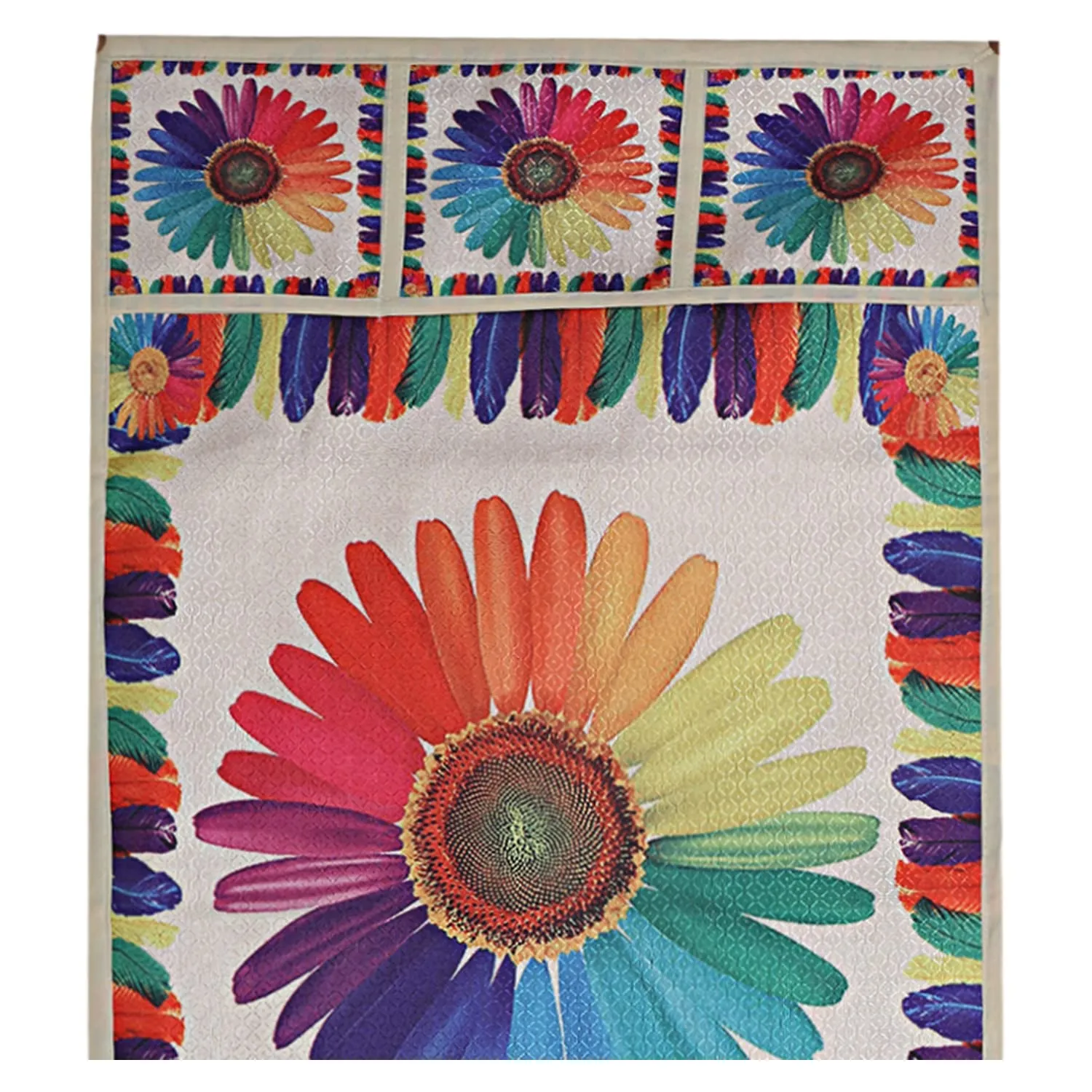 Kuber Industries Flower Printed Polyster Fridge Top Cover, Protect for Scratches, Wear & Tear and Dust with 6 Utility Side Pockets (Multicolor), Standard