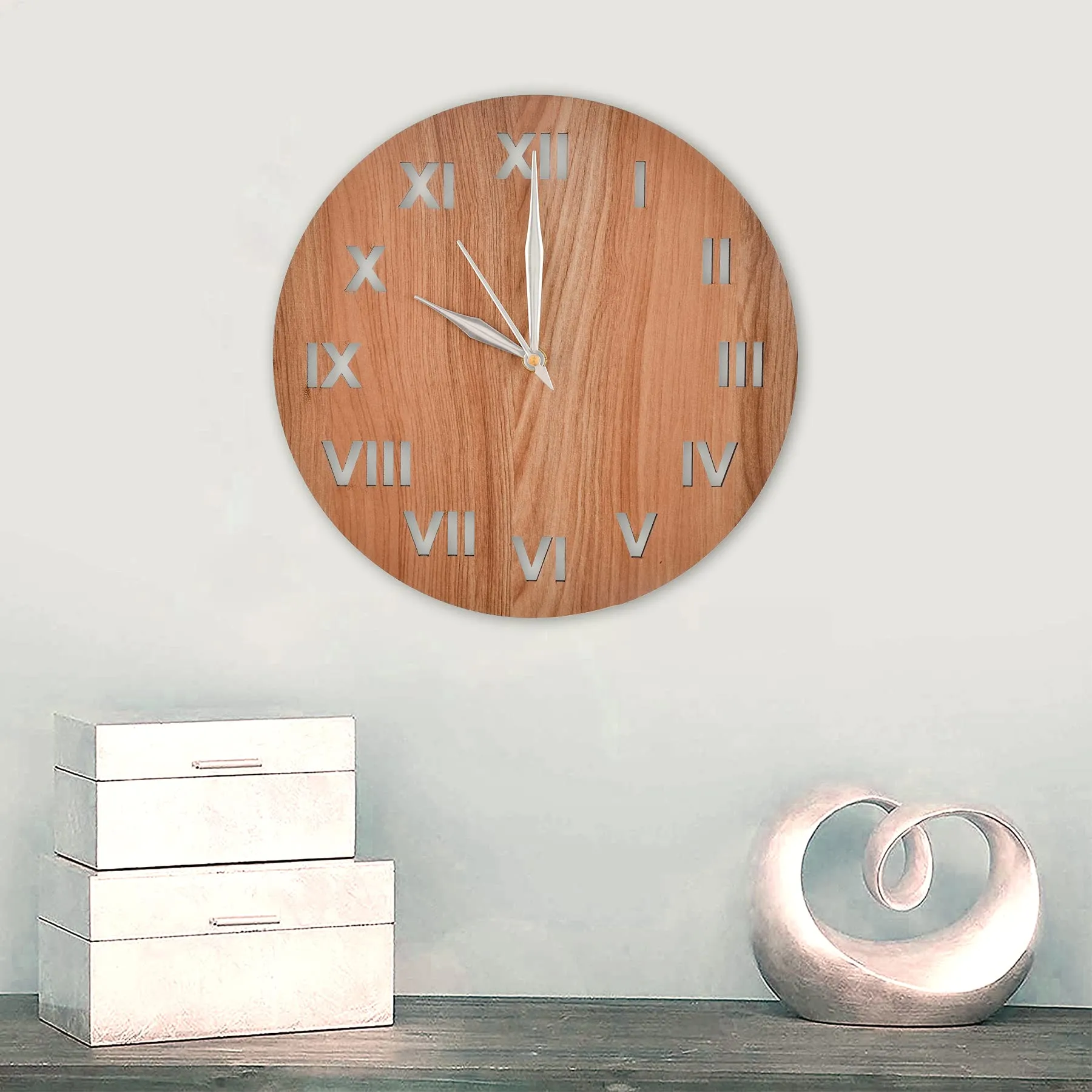 Kuber Industries Roman Number Round Shaped Wooden 10" Wall Clock (White), Standard (HS39KUBMART022869)