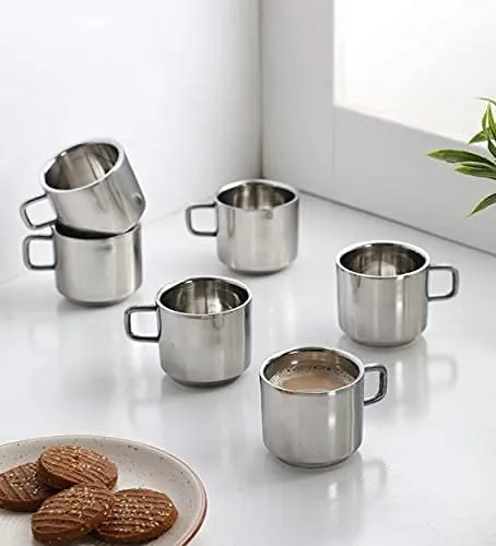 Kuber Industries Set of 12 Stainless Steel Coffee & Tea Cup (Silver)