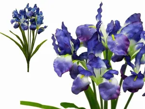 Large Iris Bush Artificial Silk Flowers - Blue