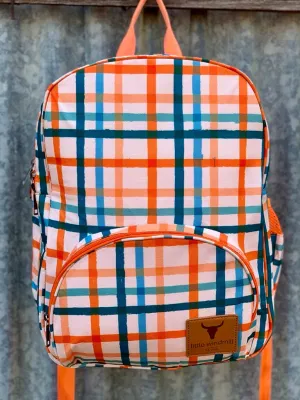 Large Orange Check Backpack Bag ONE ZIPPER