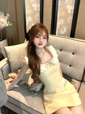 Lazy Girl Fairytale Deer Cream Yellow Dress