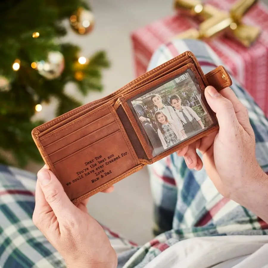 Leather Tri Fold Wallet with Photo Card