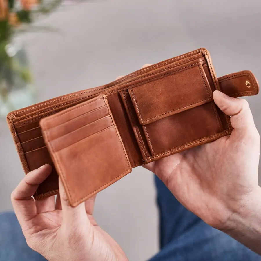 Leather Tri Fold Wallet with Photo Card