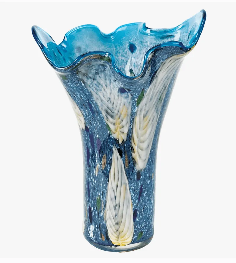 Majesty Murano Style Art Glass 17" Blue Napkin Vase