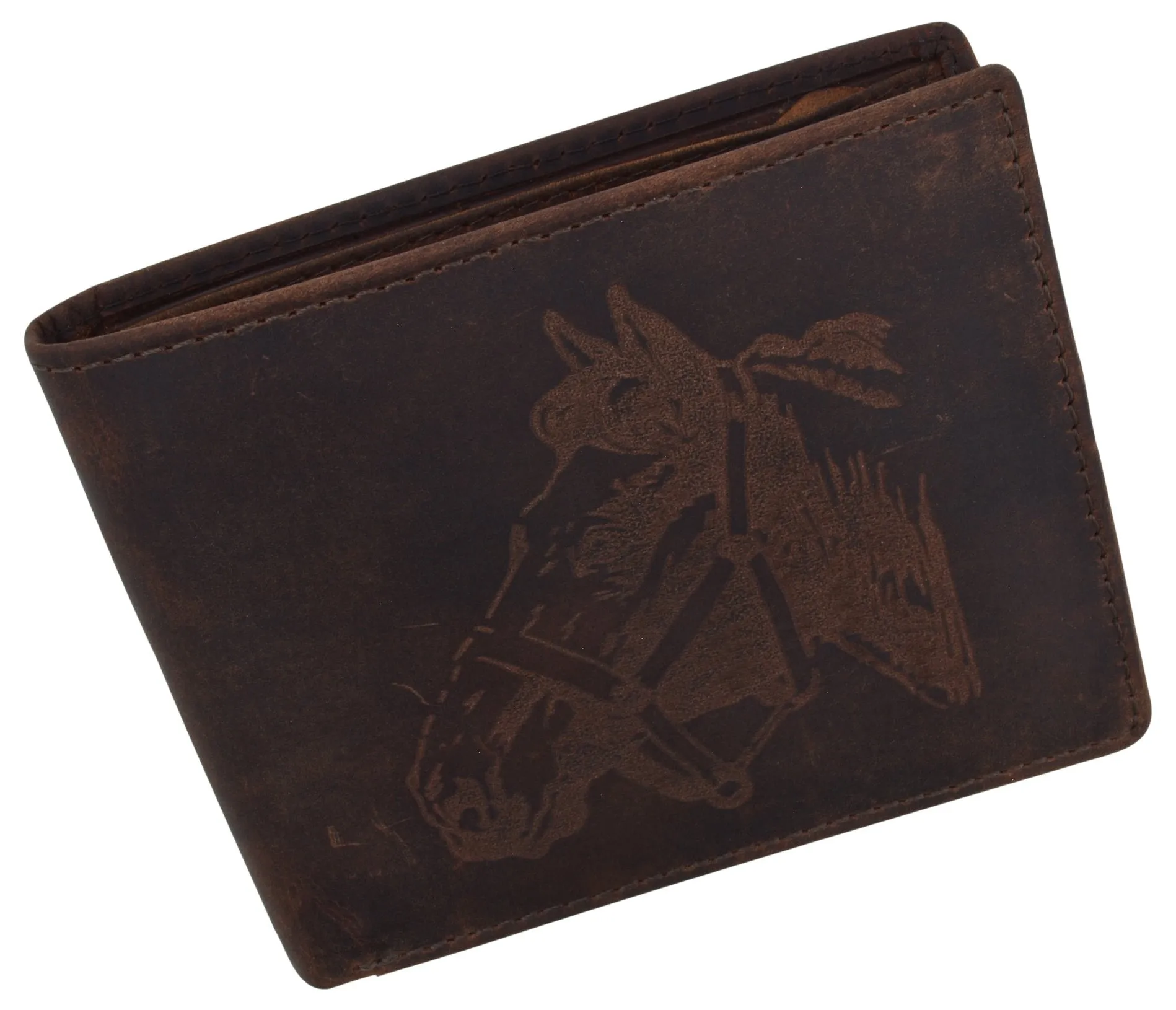 Men's Horse Printed Logo Genuine Leather RFID Blocking Bifold Wallet /53HTC Horse