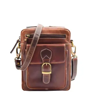 Mens Real Leather Cross Body Messenger Bag TRENTON Brown