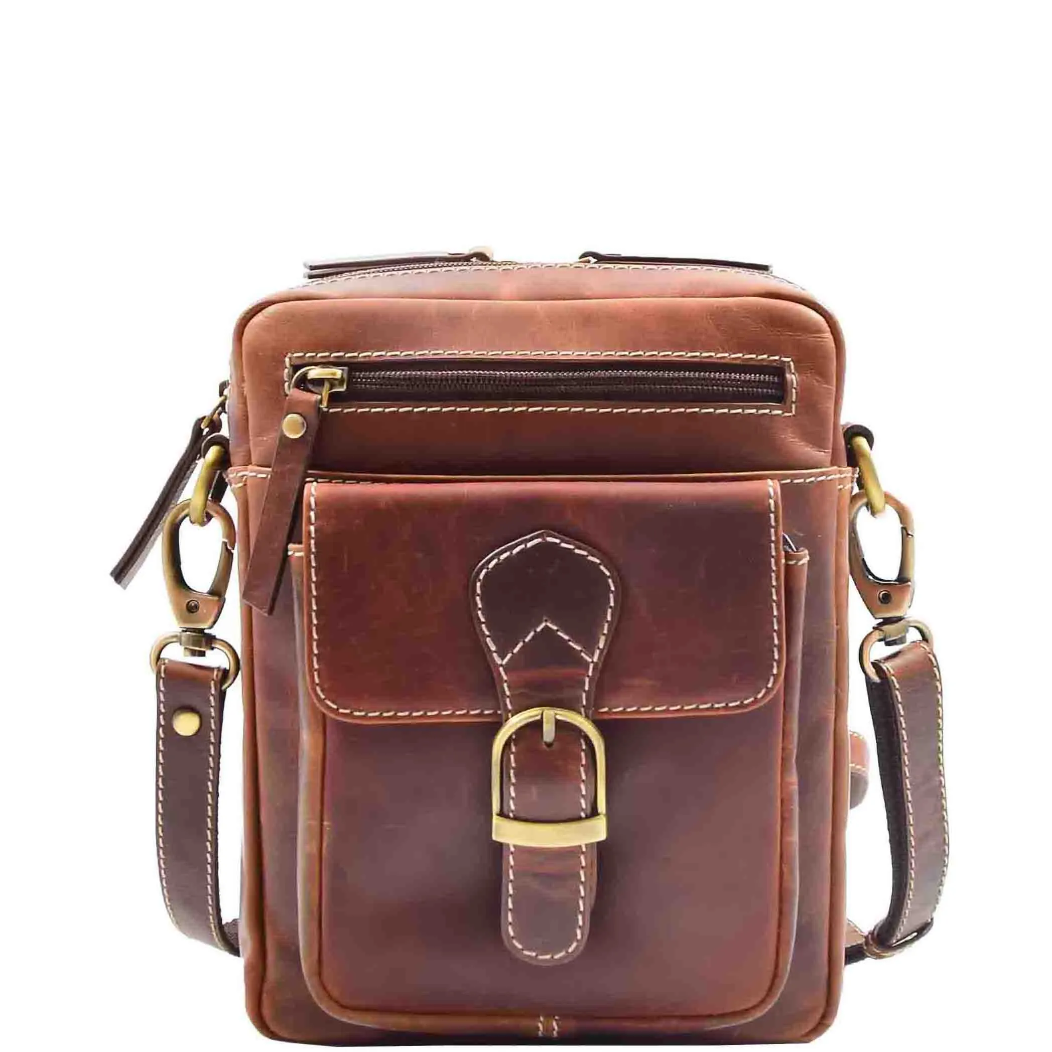 Mens Real Leather Cross Body Messenger Bag TRENTON Brown