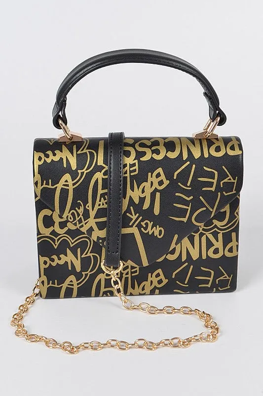 Metallic Letter Print Cross Body Bag