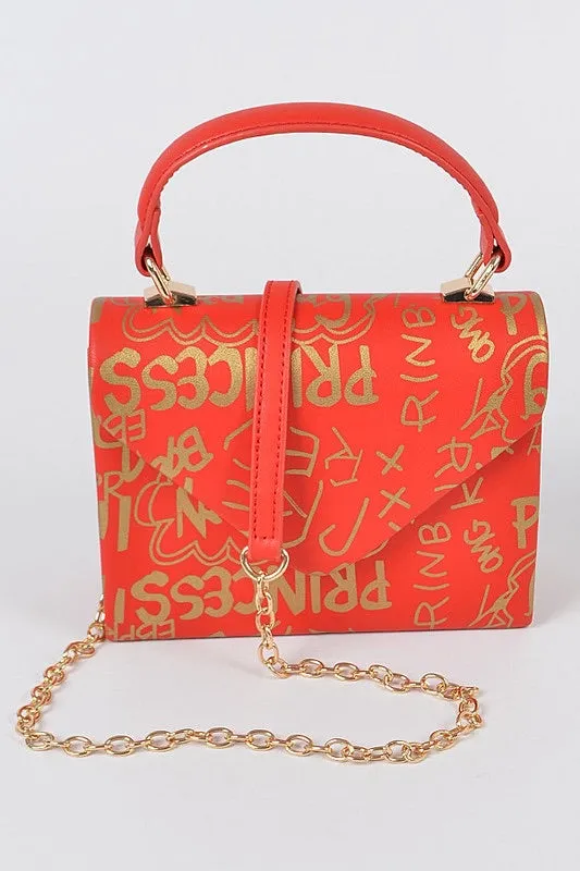 Metallic Letter Print Cross Body Bag