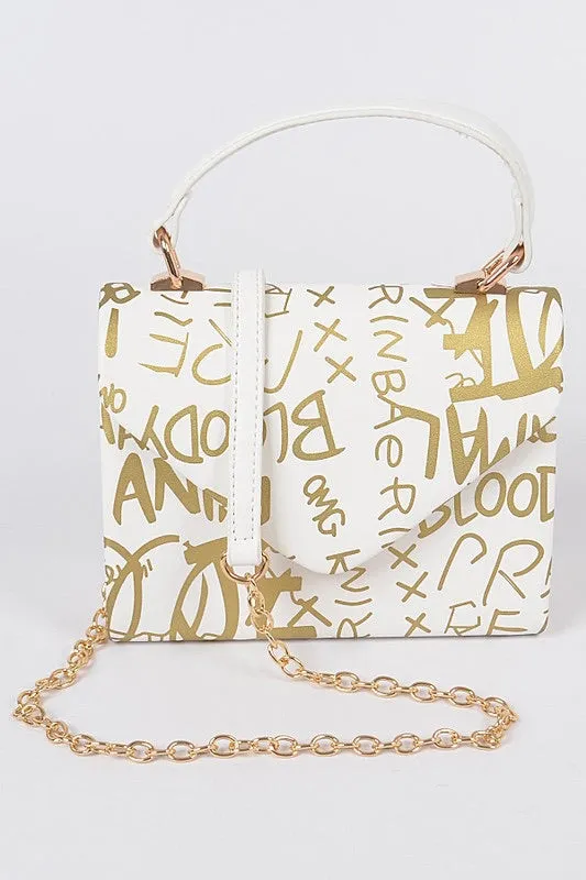 Metallic Letter Print Cross Body Bag