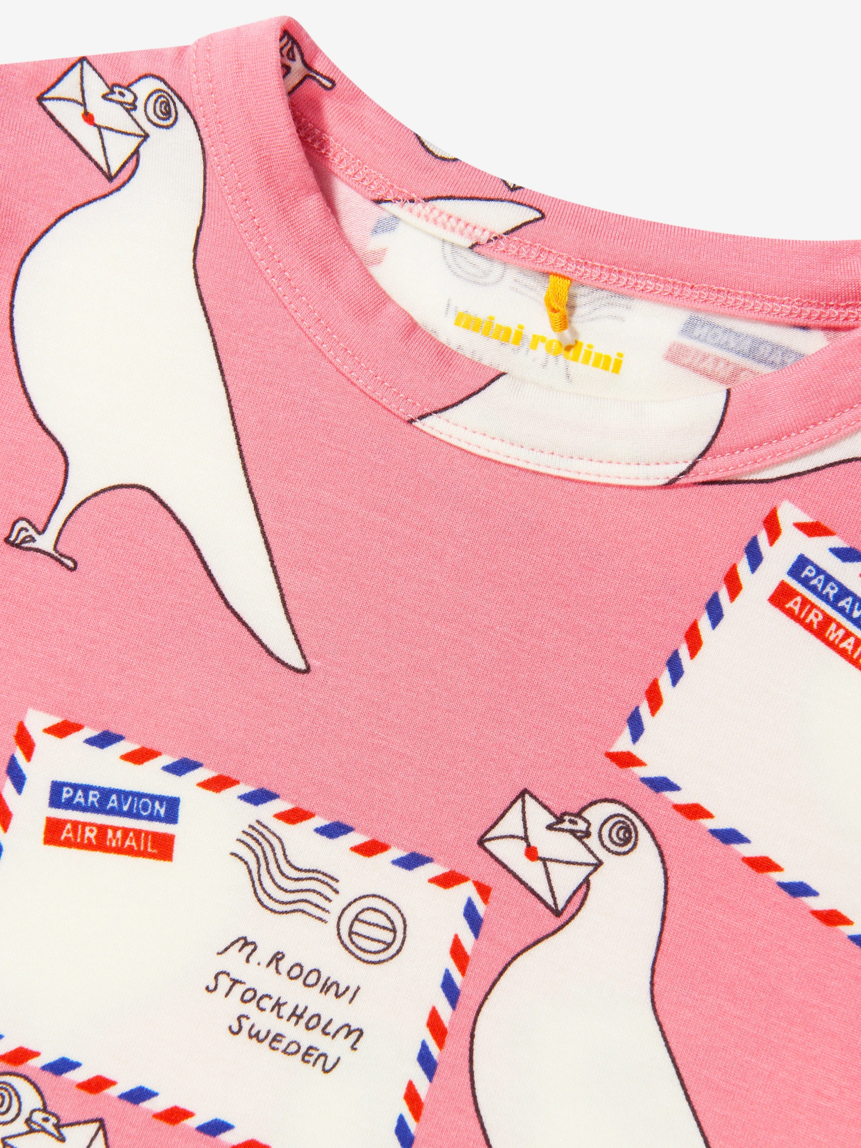 Mini Rodini Girls Pigeon Print T-Shirt In Pink